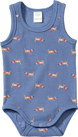 Body Ärmellos mit Dackel-Muster, blau, Gr. 74/80 ALANA
