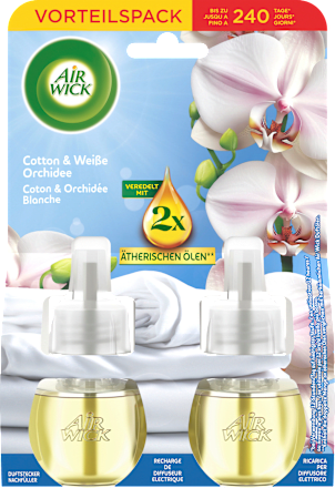 Lufterfrischer Duftstecker Cotton & Weiße Orchidee Nachfüllpack (2x19 ml) AirWick