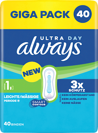 Binden Ultra Normal 1 ohne Flügel Leichte bis mäßige Periode Giga Pack always