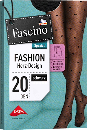 Strumpfhose Fashion Herz-Design schwarz 20 DEN, Gr. 46/48 Fascino