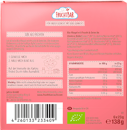 Fruchtriegel Erdbeere, Apfel, Hafer ab 3 Jahren (6x23 g) FruchtBar