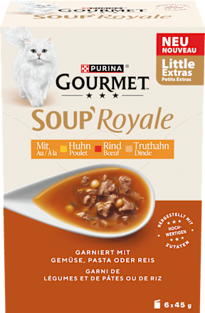 Nassfutter Katze mit Huhn, Rind & Truthahn, Soup Royale, Multipack (6x45 g) Purina Gourmet