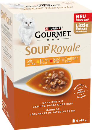 Nassfutter Katze mit Huhn, Rind & Truthahn, Soup Royale, Multipack (6x45 g) Purina Gourmet