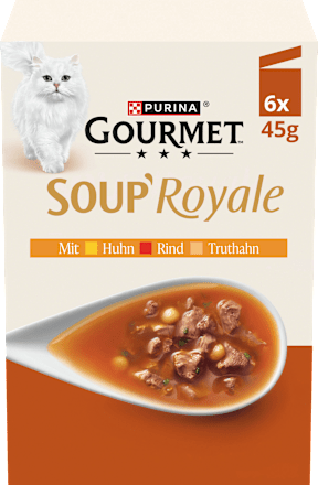 Nassfutter Katze mit Huhn, Rind & Truthahn, Soup Royale, Multipack (6x45 g) Purina Gourmet