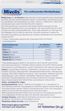 Eisen + C + B-Vitamine Tabletten 40 St Mivolis