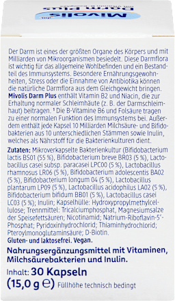 Prehransko dopolnilo Darm Plus z vitamini, mlečnokislinskimi bakterijami in inulinom Mivolis