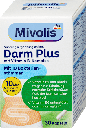 Prehransko dopolnilo Darm Plus z vitamini, mlečnokislinskimi bakterijami in inulinom Mivolis