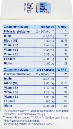 Prehransko dopolnilo Darm Plus z vitamini, mlečnokislinskimi bakterijami in inulinom Mivolis