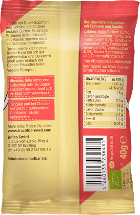 Kindersnack Duo-Häppchen mit Erdbeere, Vanille & Hafer, ab 3 Jahren FruchtBar