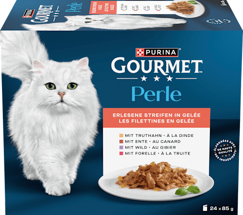 Nassfutter Katze Perle Erlesene Streifen in Gelee  Purina Gourmet