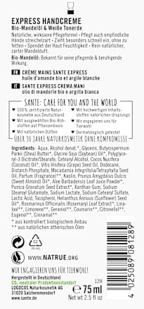 Handcreme Express Bio-Mandelöl & Weiße Tonerde  Santé naturally.