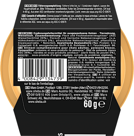Nassfutter Katze mit nachhaltigen Weißfisch Filets Sheba
