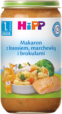 Makaron z łososiem, marchewką i brokułami, po 1. roku HiPP