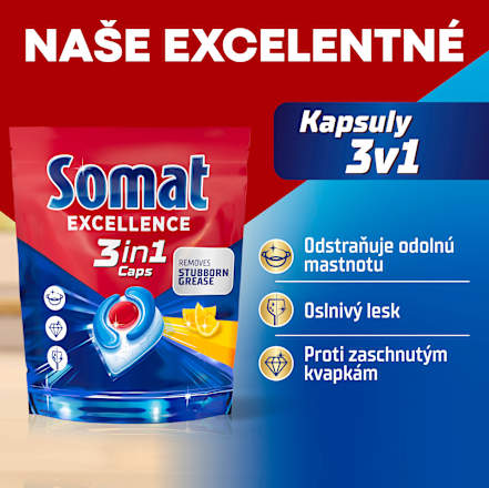 Kapsuly do umývačky riadu Excellence 3in1 Lemon Somat