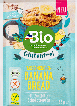 Tassenkuchen, Banana Bread, glutenfrei dmBio
