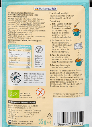 Tassenkuchen, Banana Bread, glutenfrei dmBio