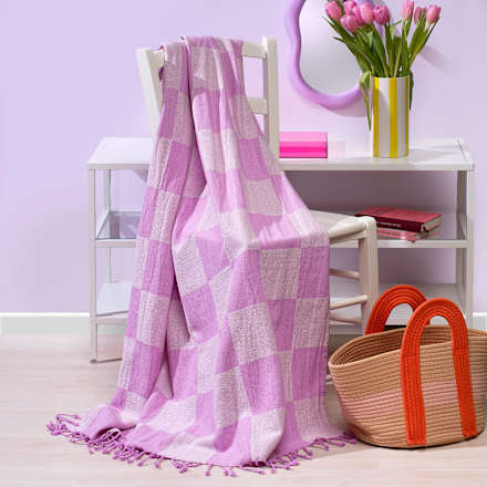 Plaid aus Bio-Baumwolle, kariert, lila (120x180 cm) dm home