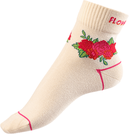 Socken mit kurzem Schaft & Blumen-Motiv weiß Gr. 35-38 Fascino