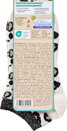 Sneakersocken mit Leo-Muster & Lurex-Bund weiß & schwarz Gr. 39-42 Fascino