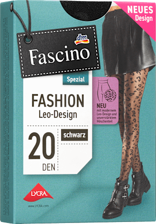 Strumpfhose mit Leo-Muster schwarz Gr. 46/48, 20 DEN Fascino