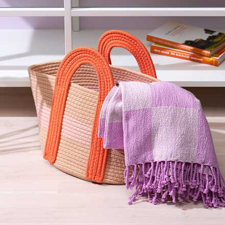 Aufbewahrungskorb aus Baumwolle mit Henkeln, beige/orange (35x32 cm) dm home