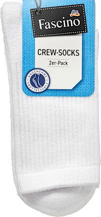 Socken Crew weiß, Gr. 39-42 (2 Paar) Fascino