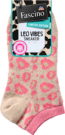 Sneakersocken mit Leo-Muster & Lurex-Bund beige & pink Gr. 35-38 Fascino