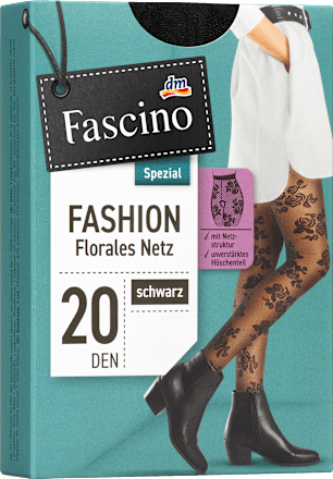 Štrample s cvjetnim uzorkom, 20 DEN, 42-44 - crne Fascino