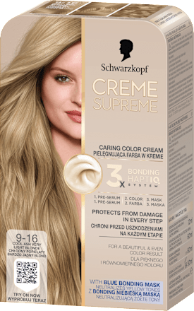 Farba do włosów trwała 9-16 Chłodny Popielaty Bardzo Jasny Blond Schwarzkopf CREME SUPREME
