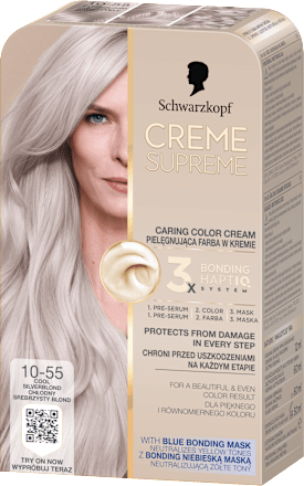 Farba do włosów trwała 10-55 Chłodny Srebrzysty Blond Schwarzkopf CREME SUPREME