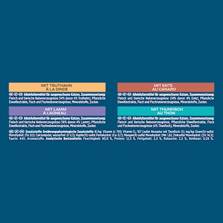 Nassfutter Katze, Truthahn, Ente, Lamm, Thunfisch, Perle - erlesene Streifen in Sauce, Multipack (8x85  g) Purina Gourmet