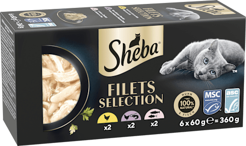 Nassfutter Katze mit Geflügel & Fisch, filets selection, Multipack (6x60 g) Sheba