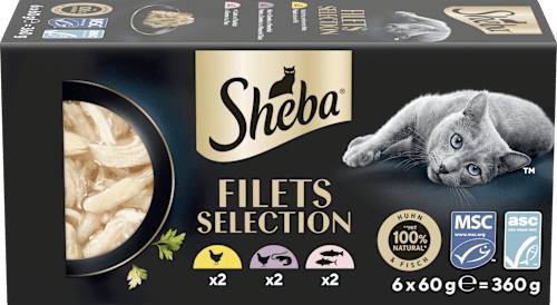 Nassfutter Katze mit Geflügel & Fisch, filets selection, Multipack (6x60 g) Sheba