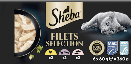 Nassfutter Katze mit Geflügel & Fisch, filets selection, Multipack (6x60 g) Sheba