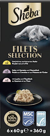 Nassfutter Katze mit Geflügel & Fisch, filets selection, Multipack (6x60 g) Sheba