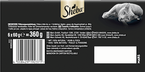 Nassfutter Katze mit Geflügel & Fisch, filets selection, Multipack (6x60 g) Sheba