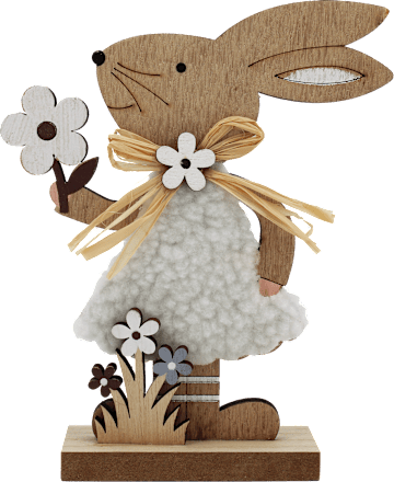 Ukrasni drveni zec s cvijećem KUWOPA