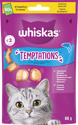 Snack per gatti con salmone TEMPTATIONS whiskas
