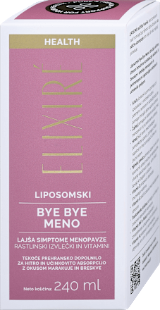 Prehransko dopolnilo BYE BYE MENO z okusom marakuje, vanilije in bele breskve ELIXIRE