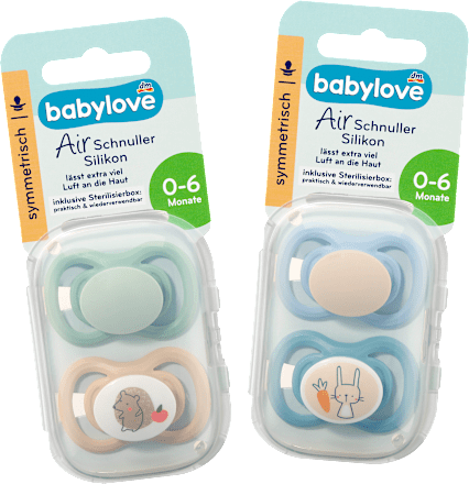 Schnuller Air Silikon symmetrisch, mint/beige & blau/petrol, Gr. 1, 0-6 Monate babylove
