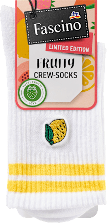 Crew Socken mit Zitronen-Stickerei weiß Gr. 39-42 Fascino