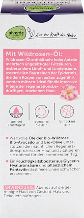 Éjszakai arckrém bio vadrózsával, száraz bőrre alverde NATURKOSMETIK