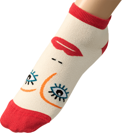 Sneakersocken mit Bio-Baumwolle & Gesicht-Motiv beige Gr. 39-42 Fascino