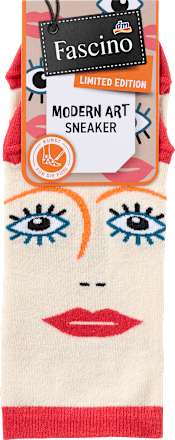 Sneakersocken mit Bio-Baumwolle & Gesicht-Motiv beige Gr. 39-42 Fascino