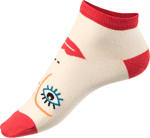 Sneakersocken mit Bio-Baumwolle & Gesicht-Motiv beige Gr. 35-38 Fascino
