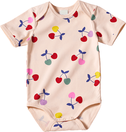 Body Kurzarm Pro Climate mit Kirsch-Muster, beige, Gr. 86/92 ALANA