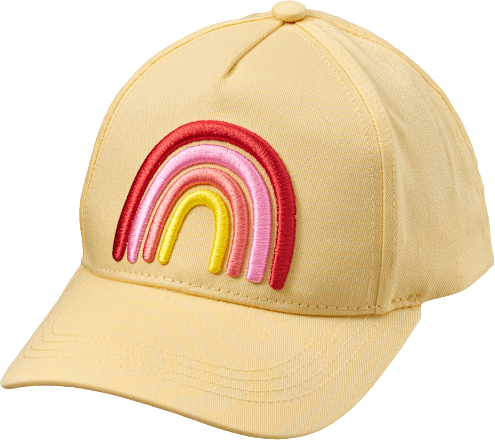 Basecap mit Regenbogen-Bouclé-Applikation, gelb, Gr. 50/51 PUSBLU