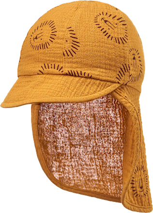 Schirmmütze aus Musselin mit Löwen-Motiv & Nackenschutz, gelb, Gr. 54/55 ALANA