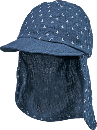 Schirmmütze aus Musselin mit Nackenschutz, blau, Gr. 50/51 ALANA
