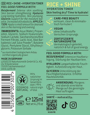 Toner Rice & Shine Hydration Santé naturally.